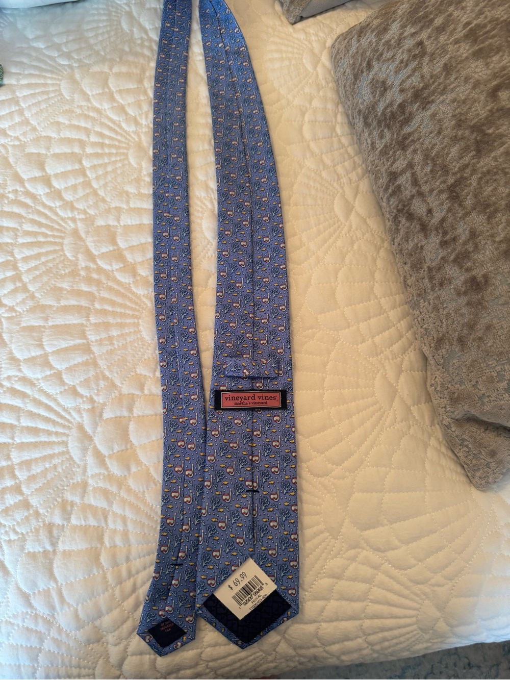 Vineyard Vines Light Blue Silk Tie with Small Whale Pattern